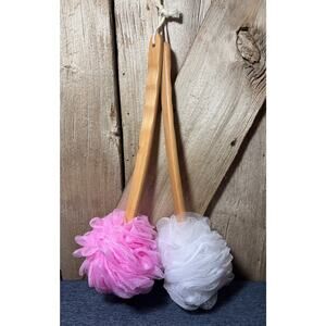 2 PCS Large Bath Puff Loofah Sponge w/ Long Handle, Shower Loofah on Stick Brush